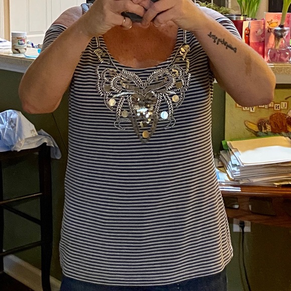 Boston Proper Beaded Cold Shoulder Top Sz L - Picture 7 of 8